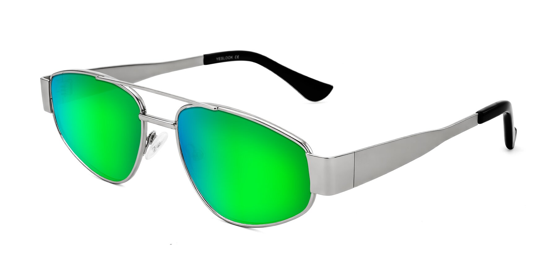 Angle of Runoz in Silver with Green Mirrored Lenses
