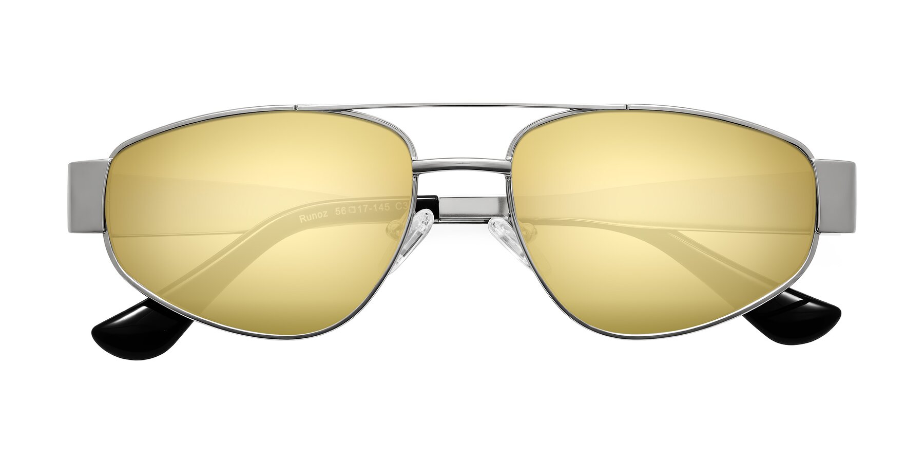 Folded Front of Runoz in Silver with Gold Mirrored Lenses