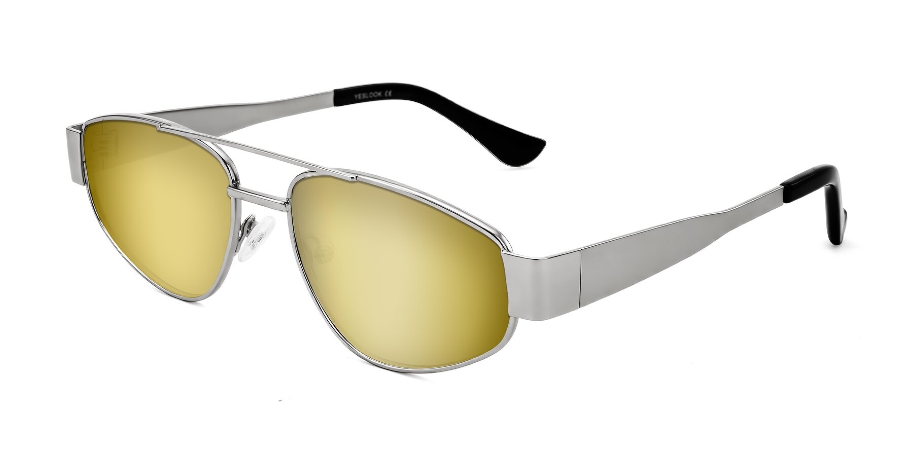 Angle of Runoz in Silver with Gold Mirrored Lenses