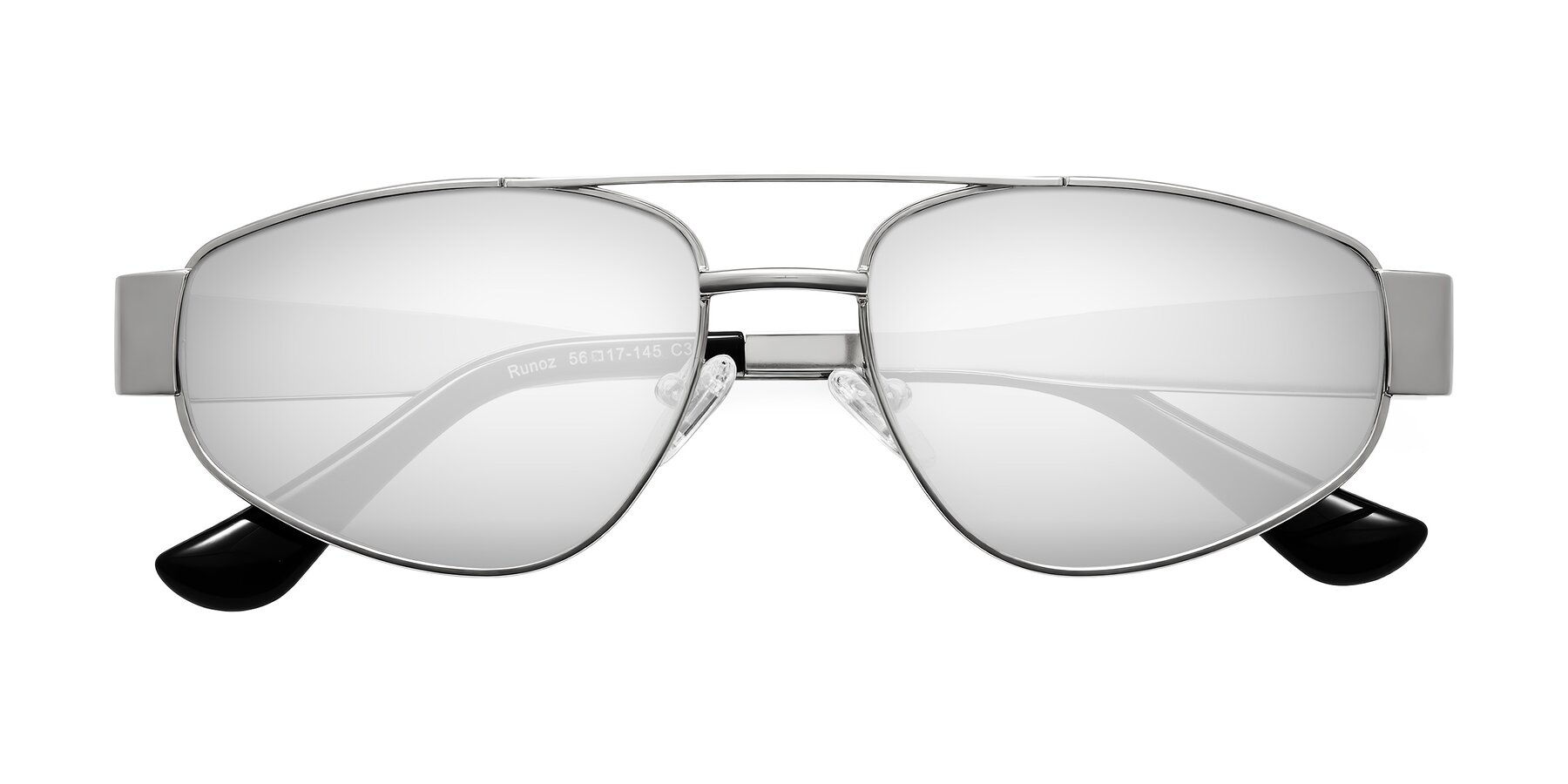 Folded Front of Runoz in Silver with Silver Mirrored Lenses