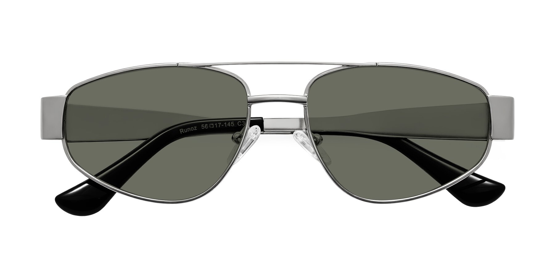 Folded Front of Runoz in Silver with Gray Polarized Lenses
