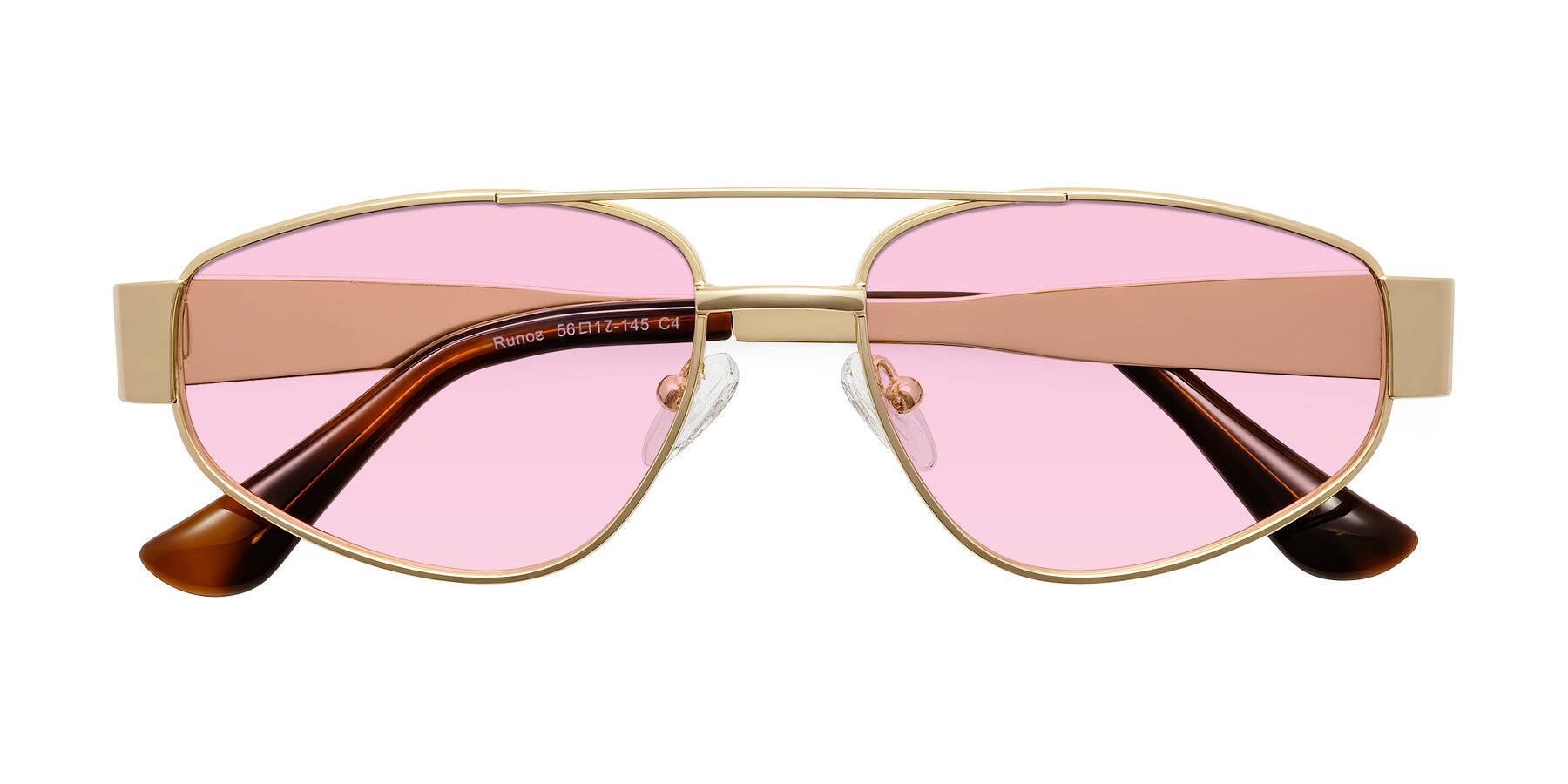 Folded Front of Runoz in Gold with Light Pink Tinted Lenses