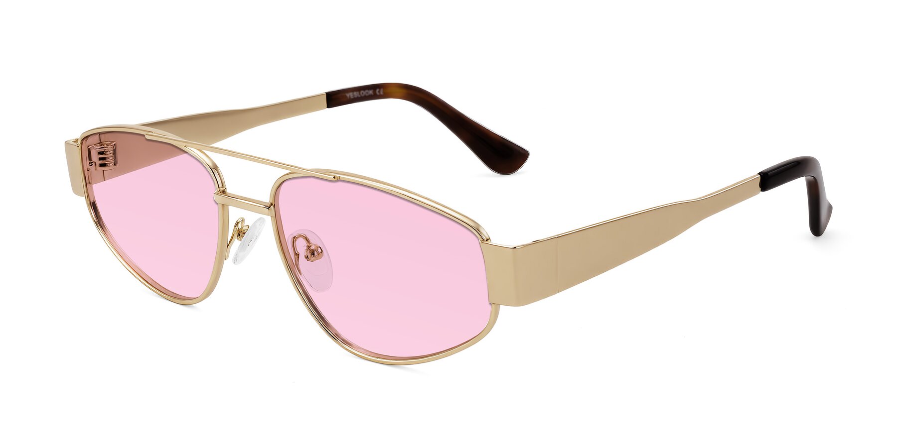 Angle of Runoz in Gold with Light Pink Tinted Lenses