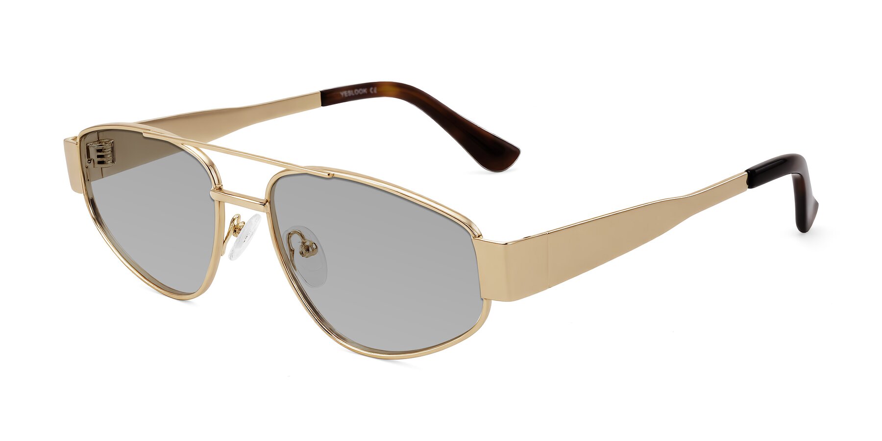 Angle of Runoz in Gold with Light Gray Tinted Lenses