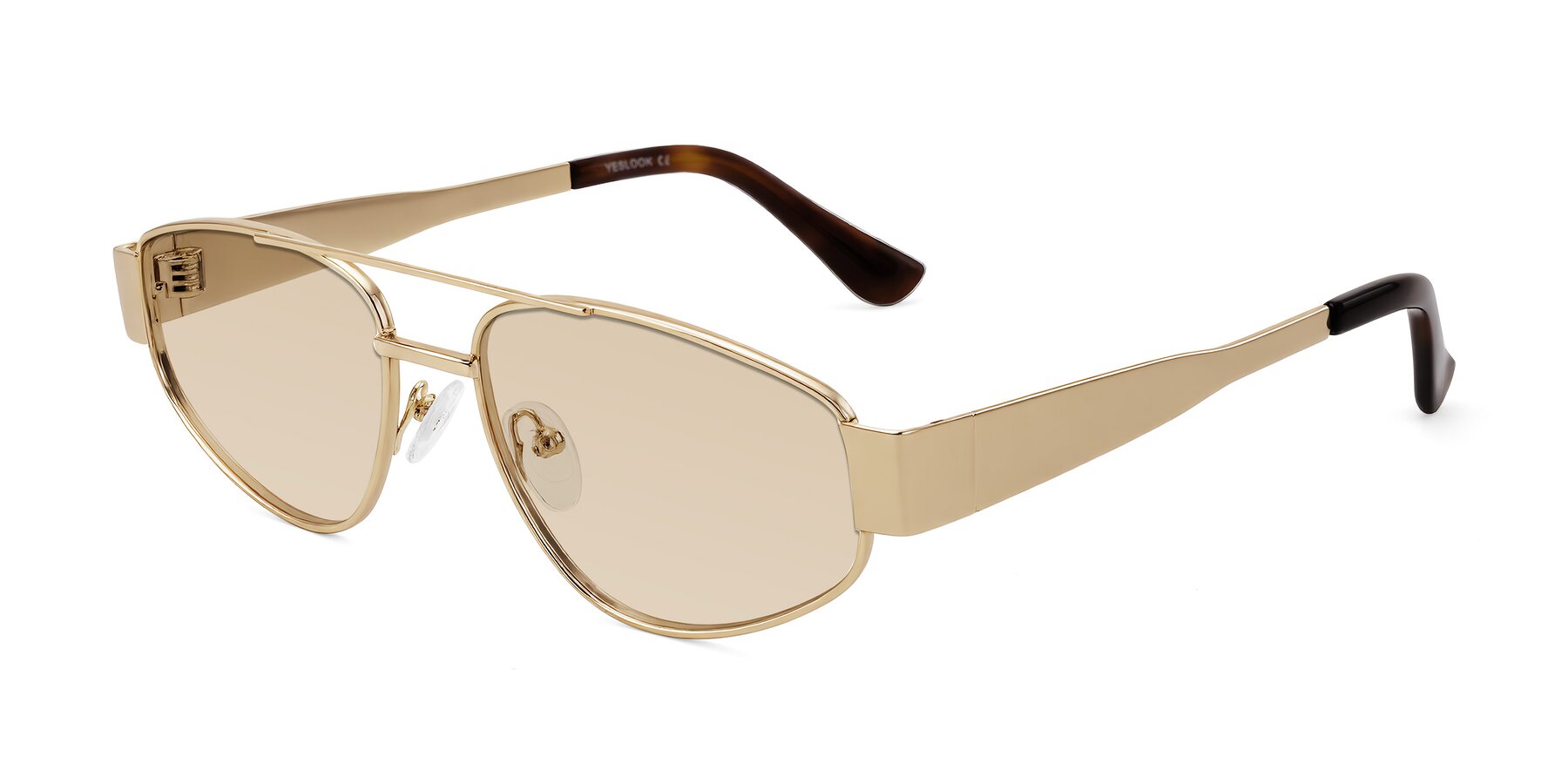 Angle of Runoz in Gold with Light Brown Tinted Lenses