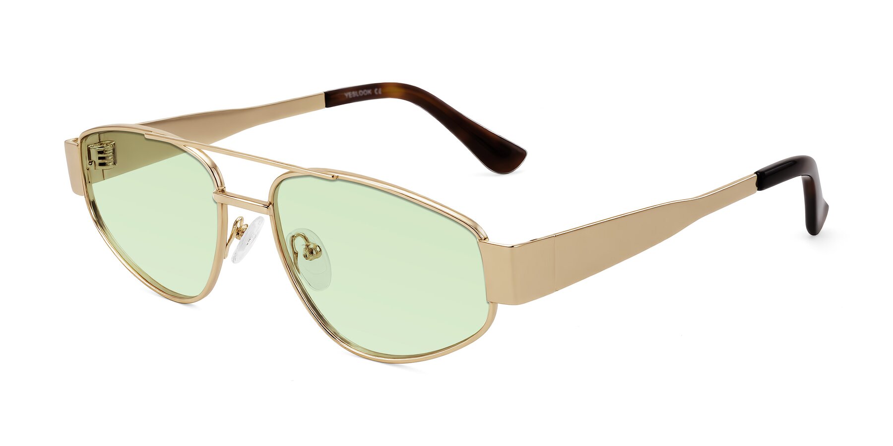 Angle of Runoz in Gold with Light Green Tinted Lenses