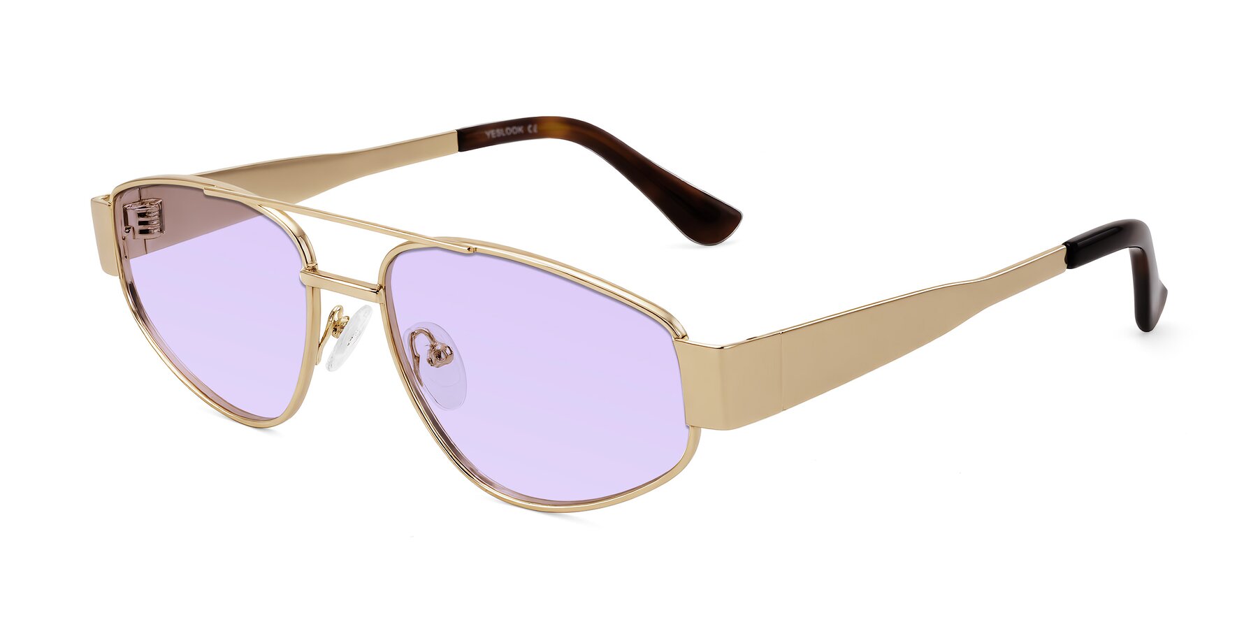 Angle of Runoz in Gold with Light Purple Tinted Lenses