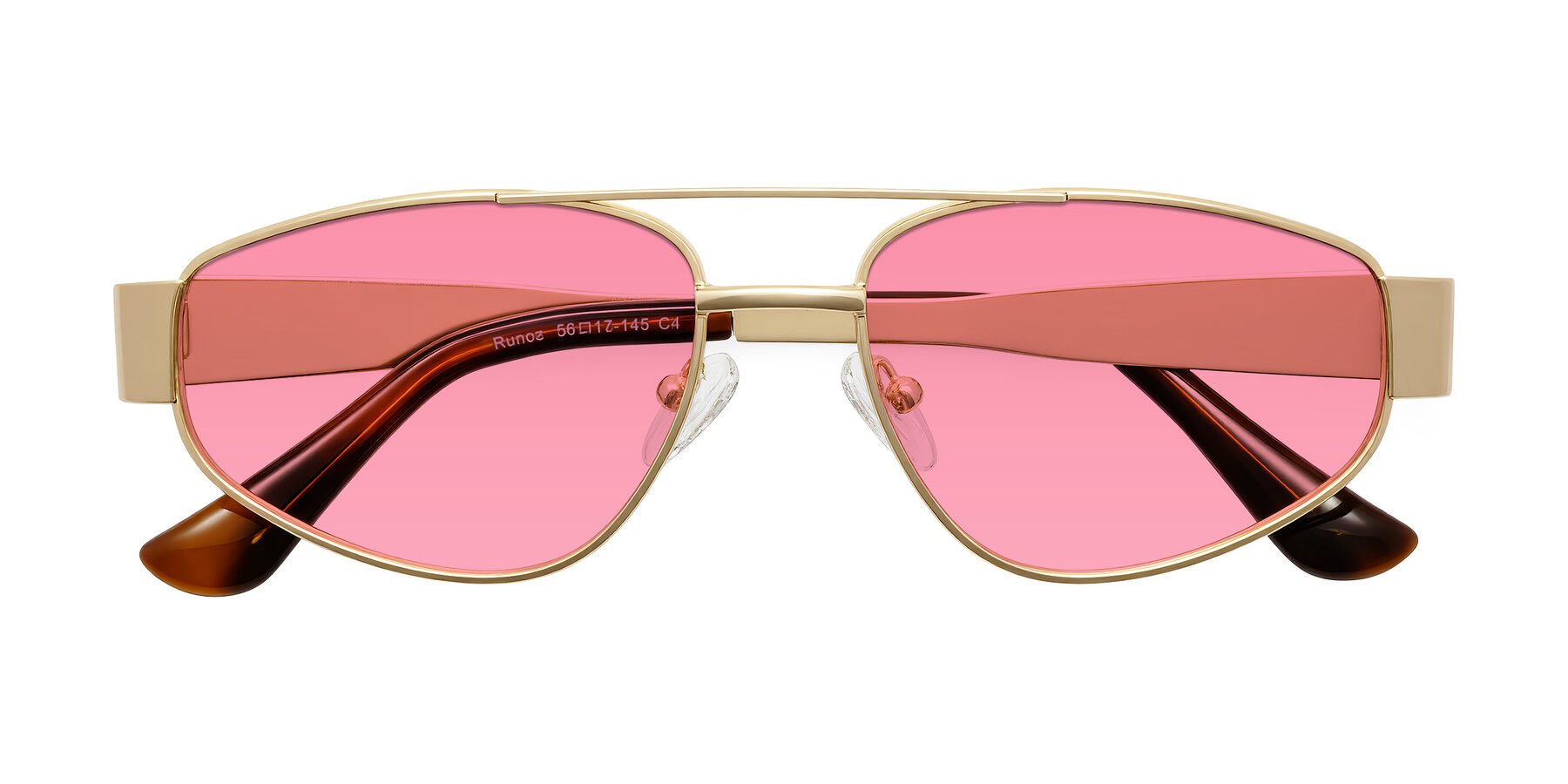 Folded Front of Runoz in Gold with Pink Tinted Lenses