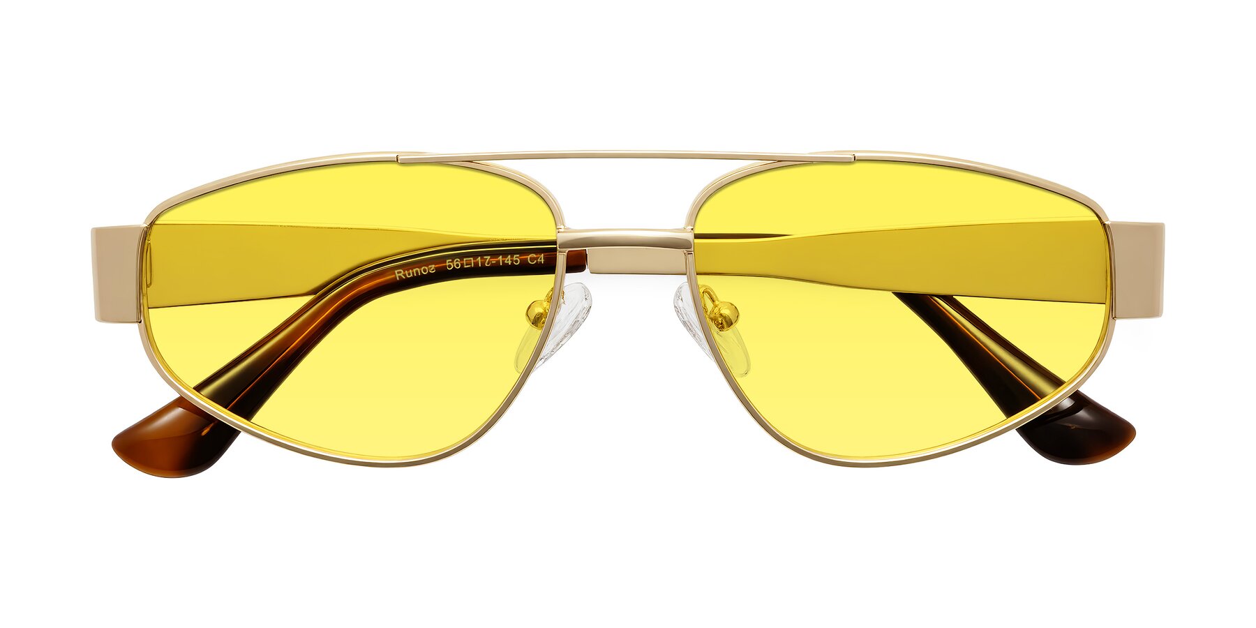 Folded Front of Runoz in Gold with Medium Yellow Tinted Lenses