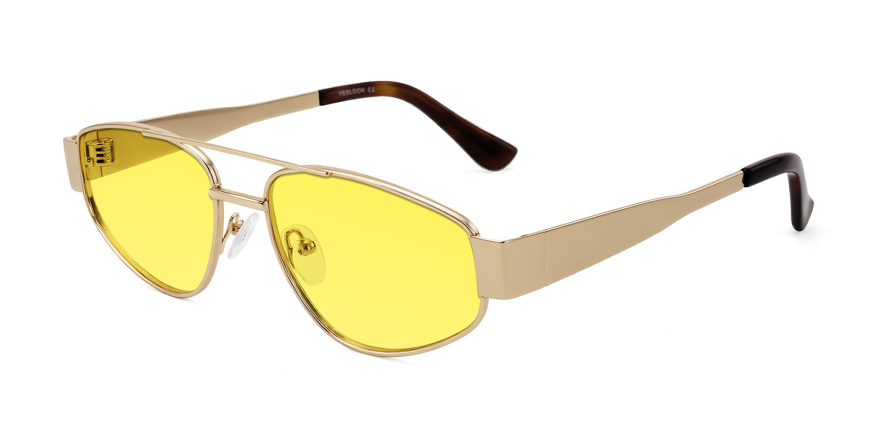 Angle of Runoz in Gold with Medium Yellow Tinted Lenses