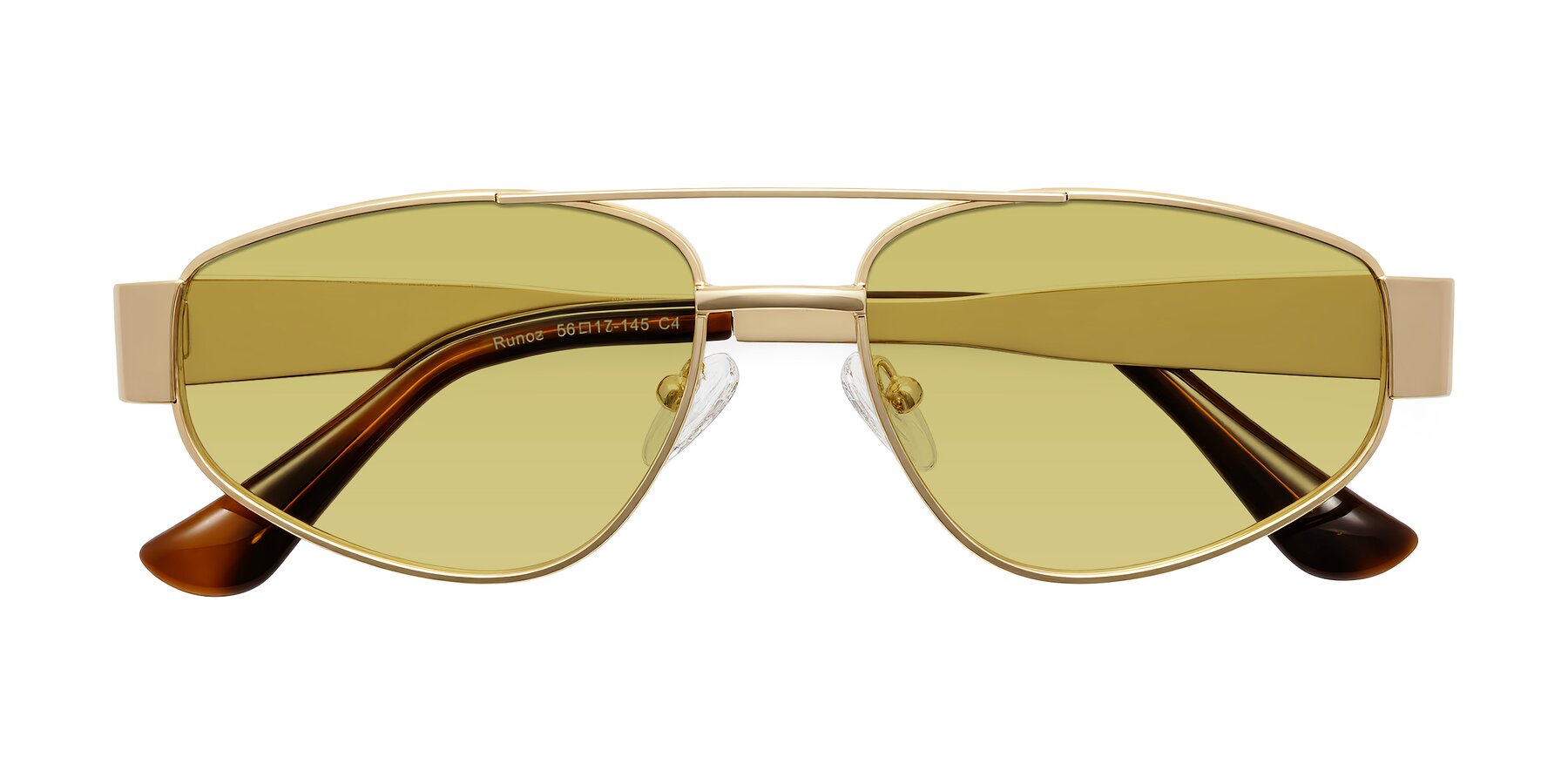 Folded Front of Runoz in Gold with Medium Champagne Tinted Lenses