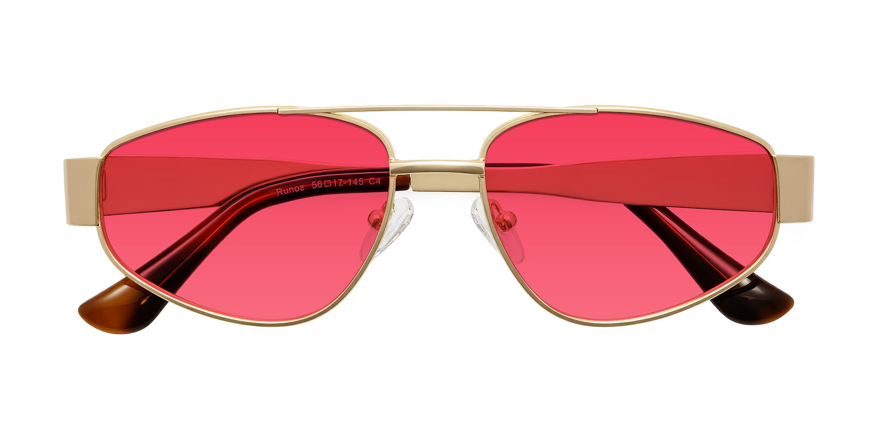 Folded Front of Runoz in Gold with Red Tinted Lenses