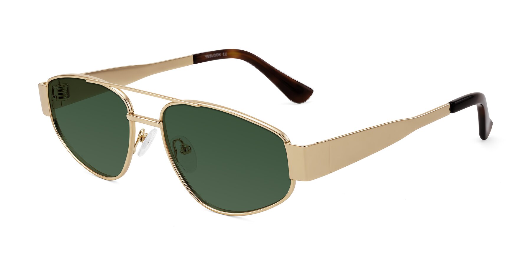 Angle of Runoz in Gold with Green Tinted Lenses