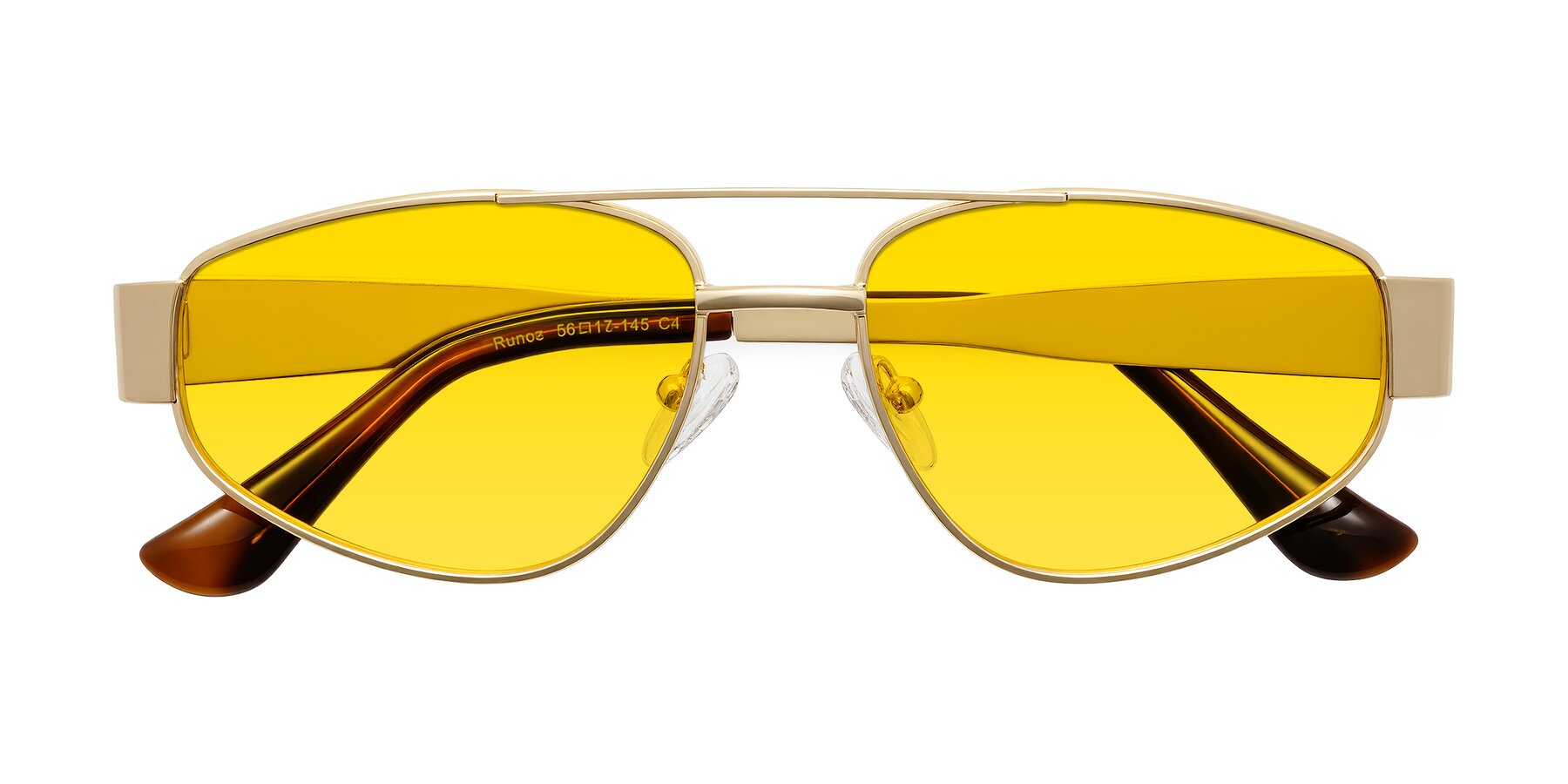 Folded Front of Runoz in Gold with Yellow Tinted Lenses