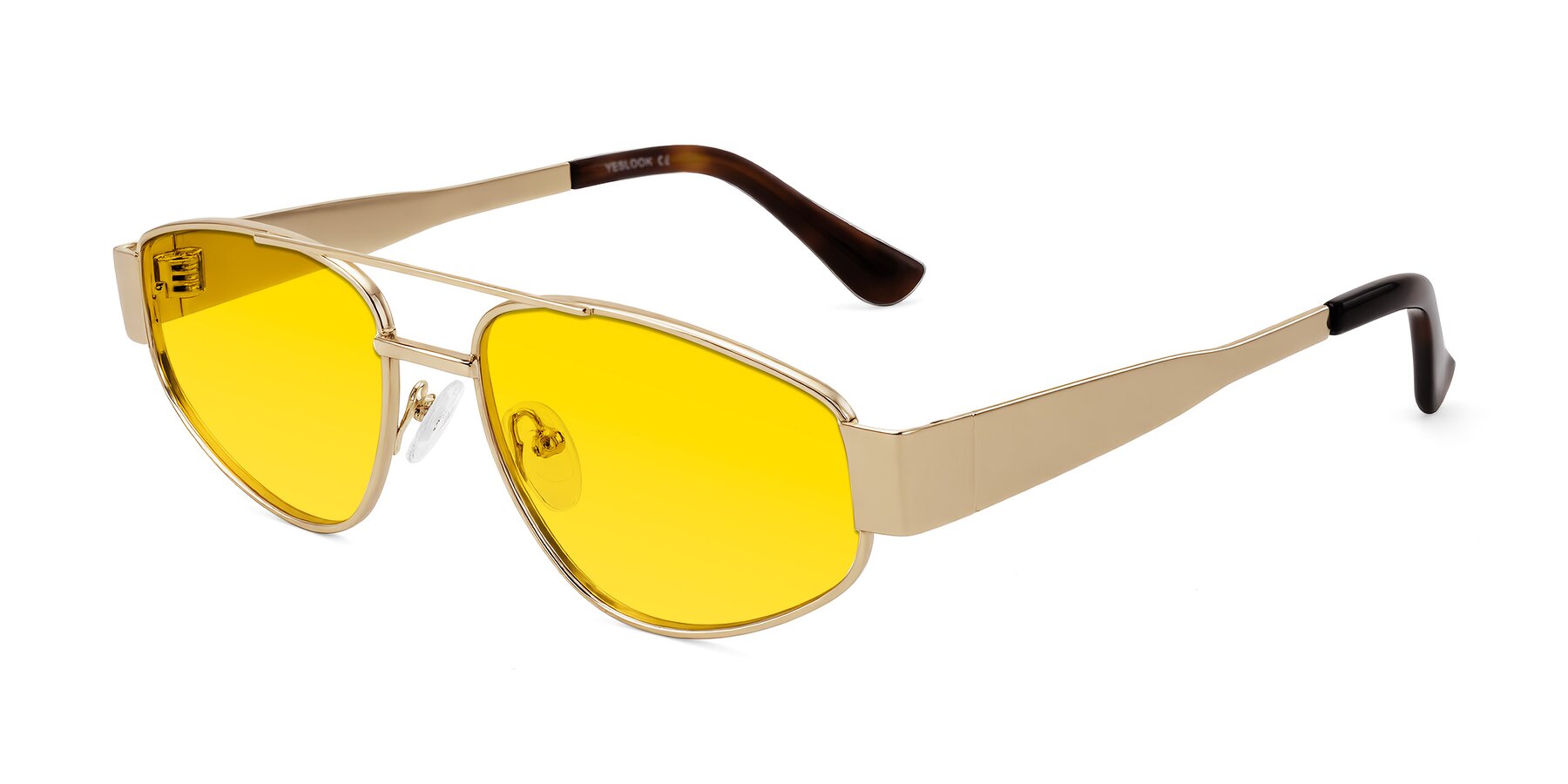 Angle of Runoz in Gold with Yellow Tinted Lenses