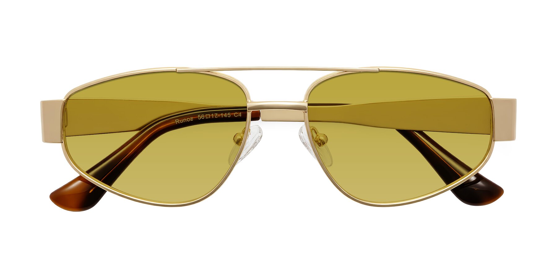 Folded Front of Runoz in Gold with Champagne Tinted Lenses