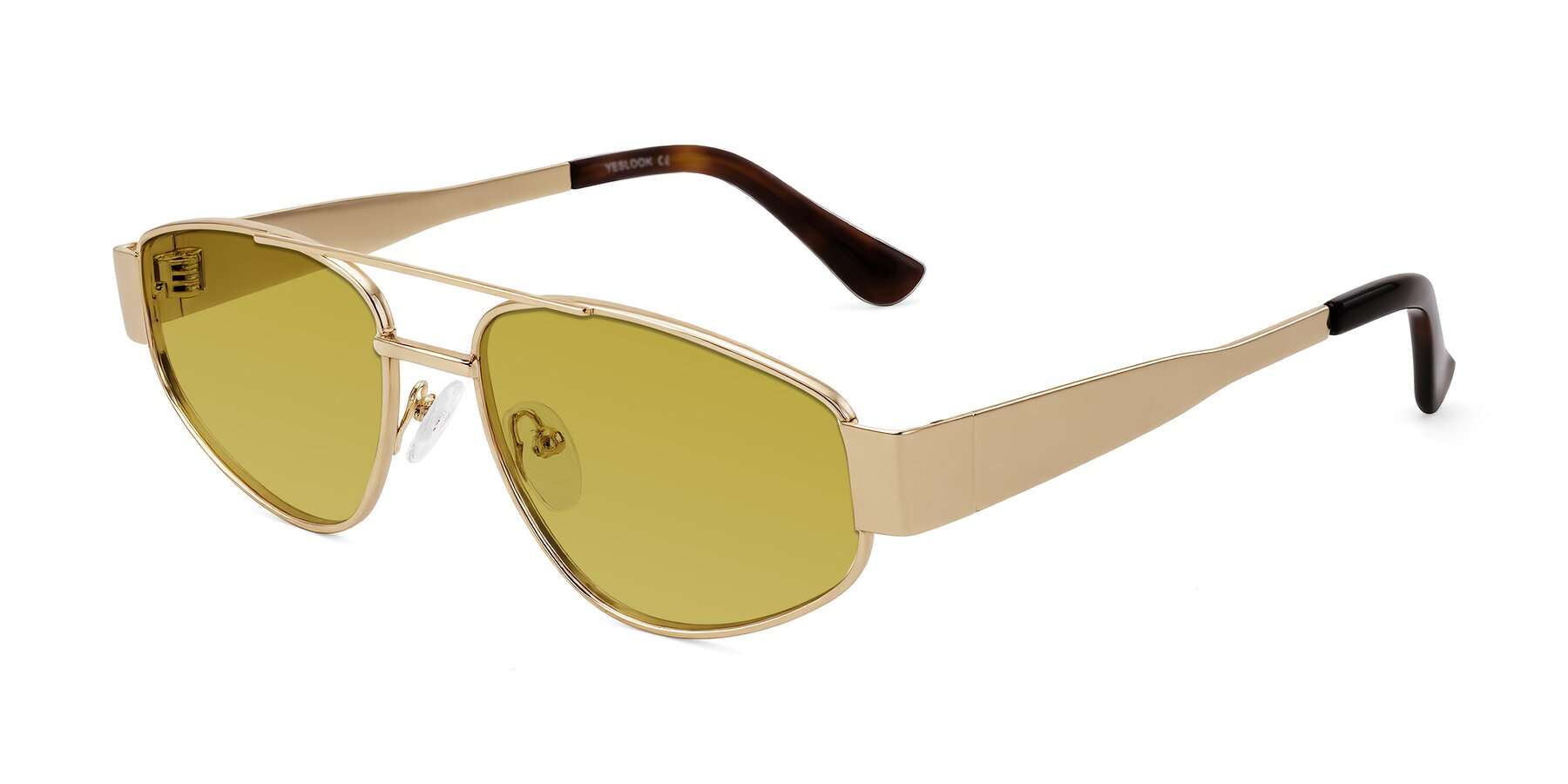 Angle of Runoz in Gold with Champagne Tinted Lenses