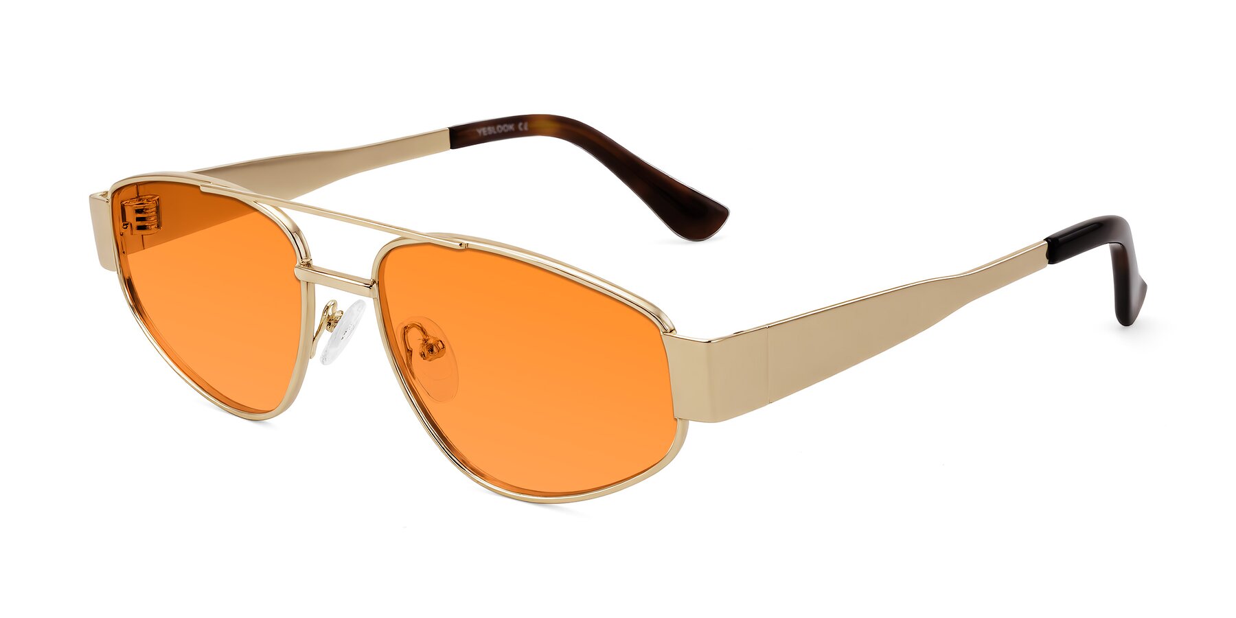 Angle of Runoz in Gold with Orange Tinted Lenses