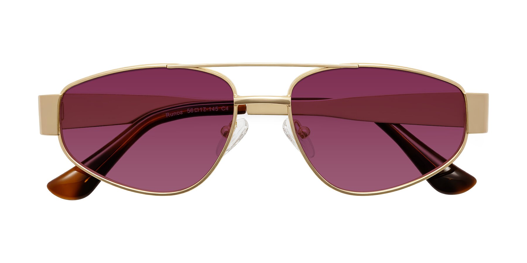 Folded Front of Runoz in Gold with Wine Tinted Lenses