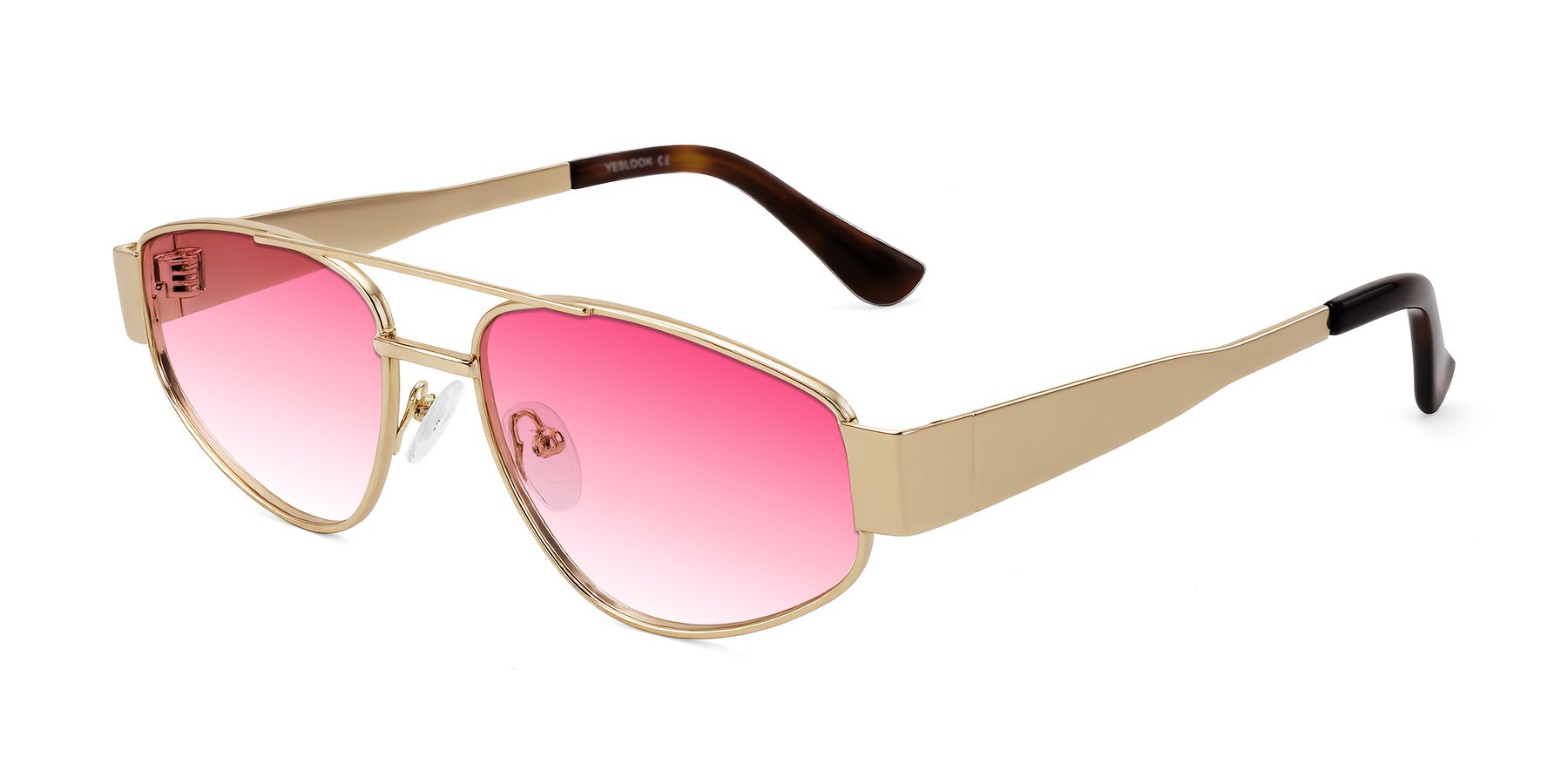 Angle of Runoz in Gold with Pink Gradient Lenses