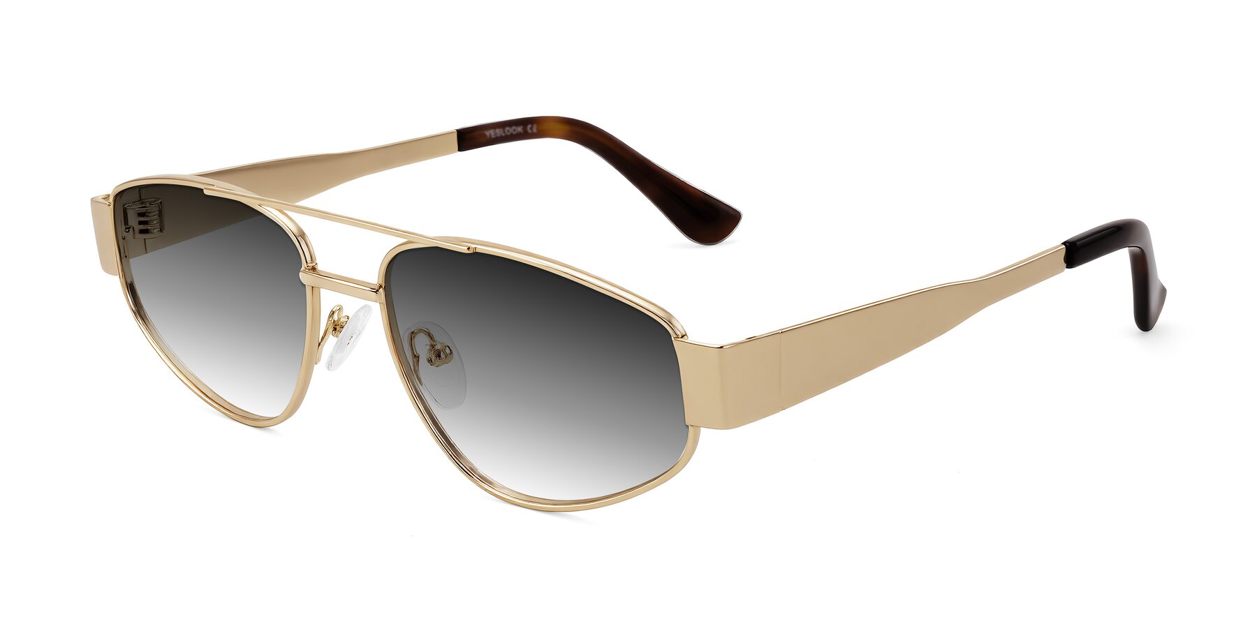 Angle of Runoz in Gold with Gray Gradient Lenses