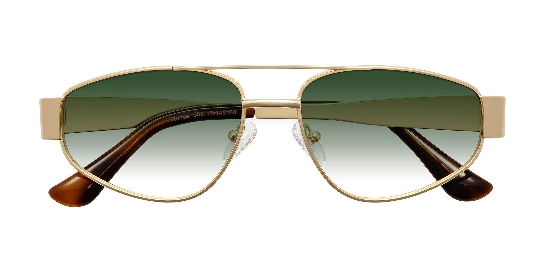 Folded Front of Runoz in Gold with Green Gradient Lenses