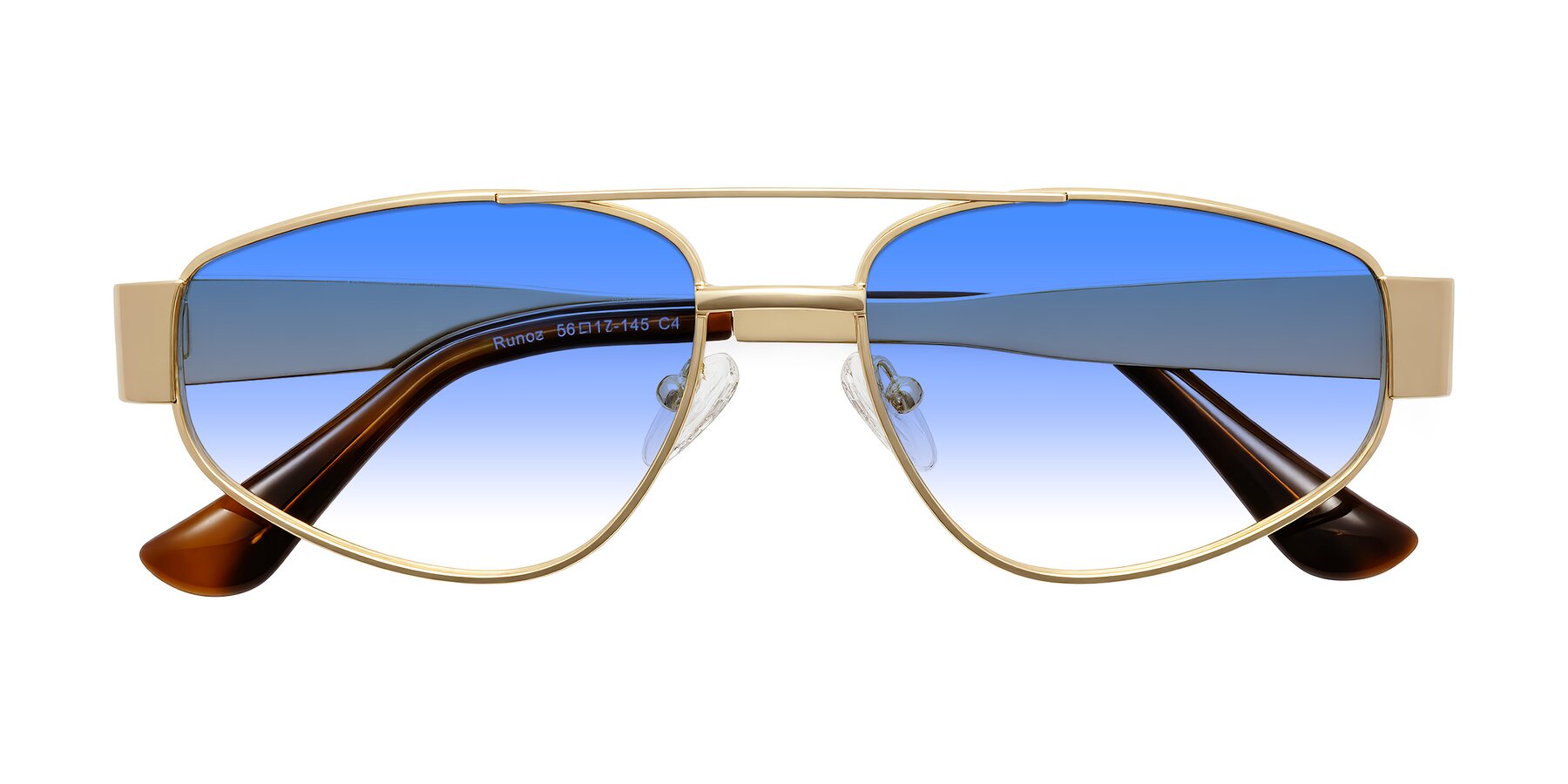 Folded Front of Runoz in Gold with Blue Gradient Lenses