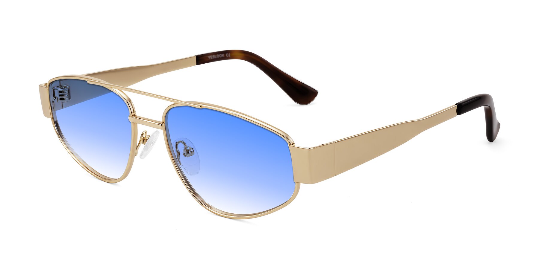 Angle of Runoz in Gold with Blue Gradient Lenses
