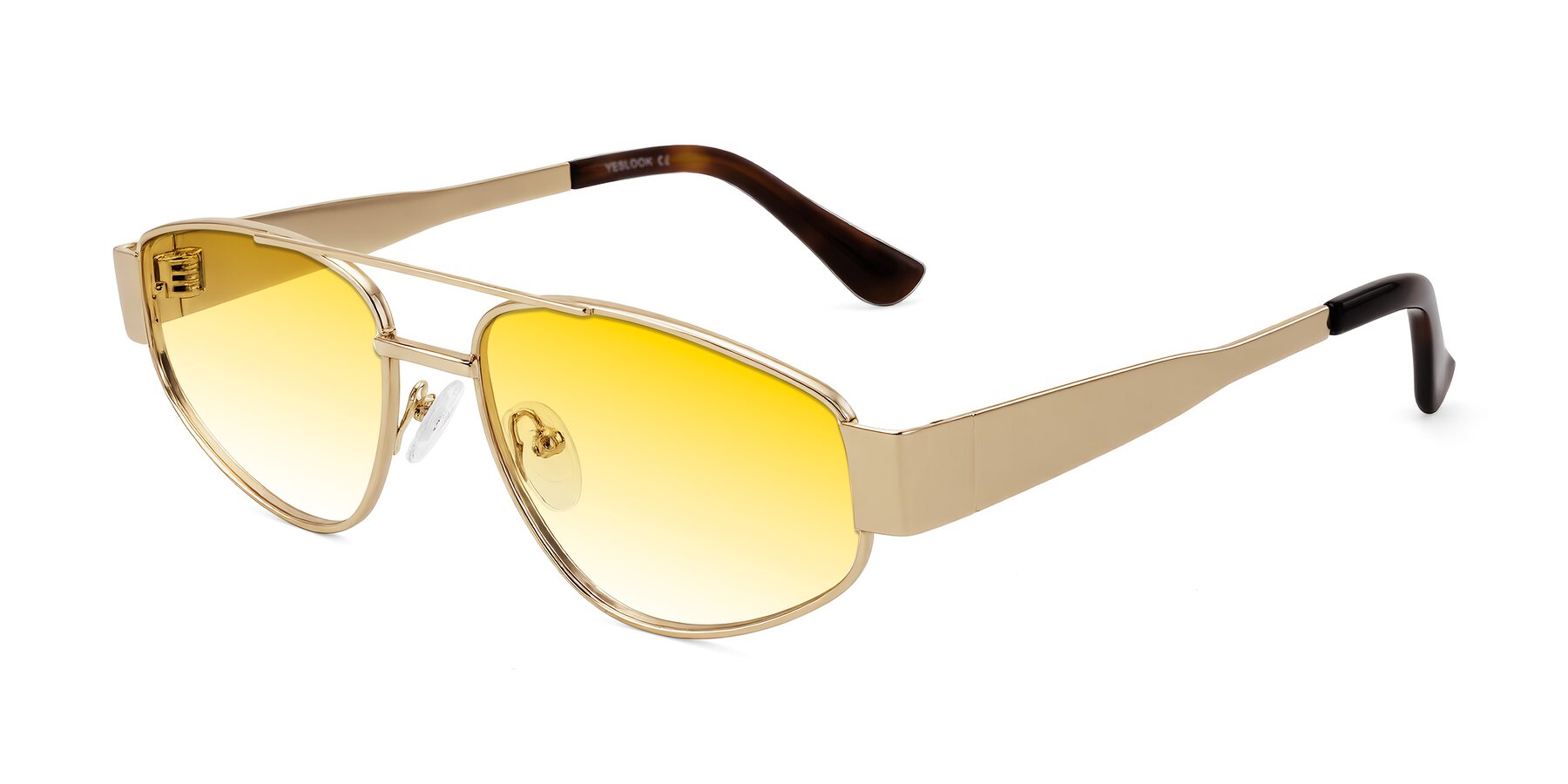 Angle of Runoz in Gold with Yellow Gradient Lenses