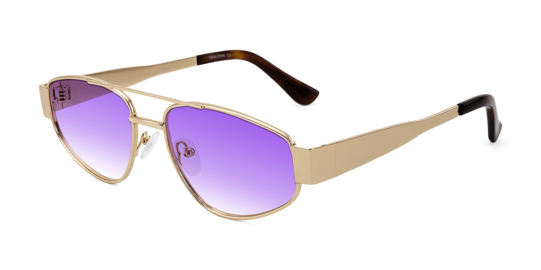 Angle of Runoz in Gold with Purple Gradient Lenses