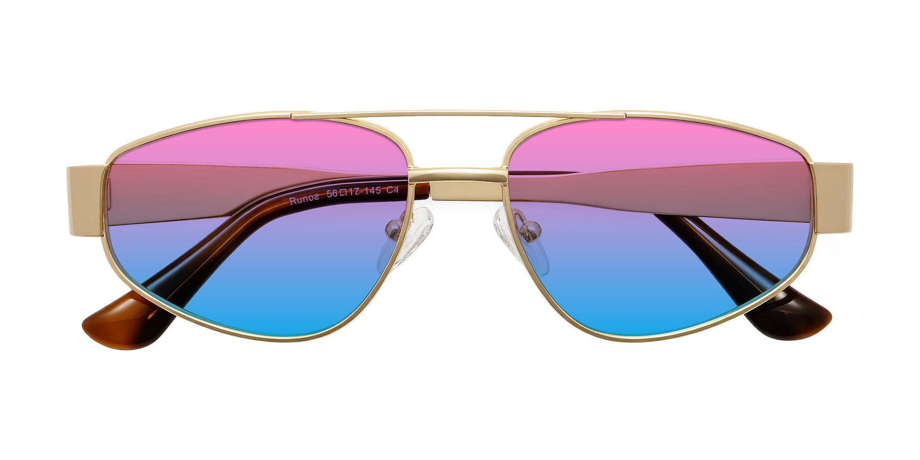 Folded Front of Runoz in Gold with Pink / Blue Gradient Lenses