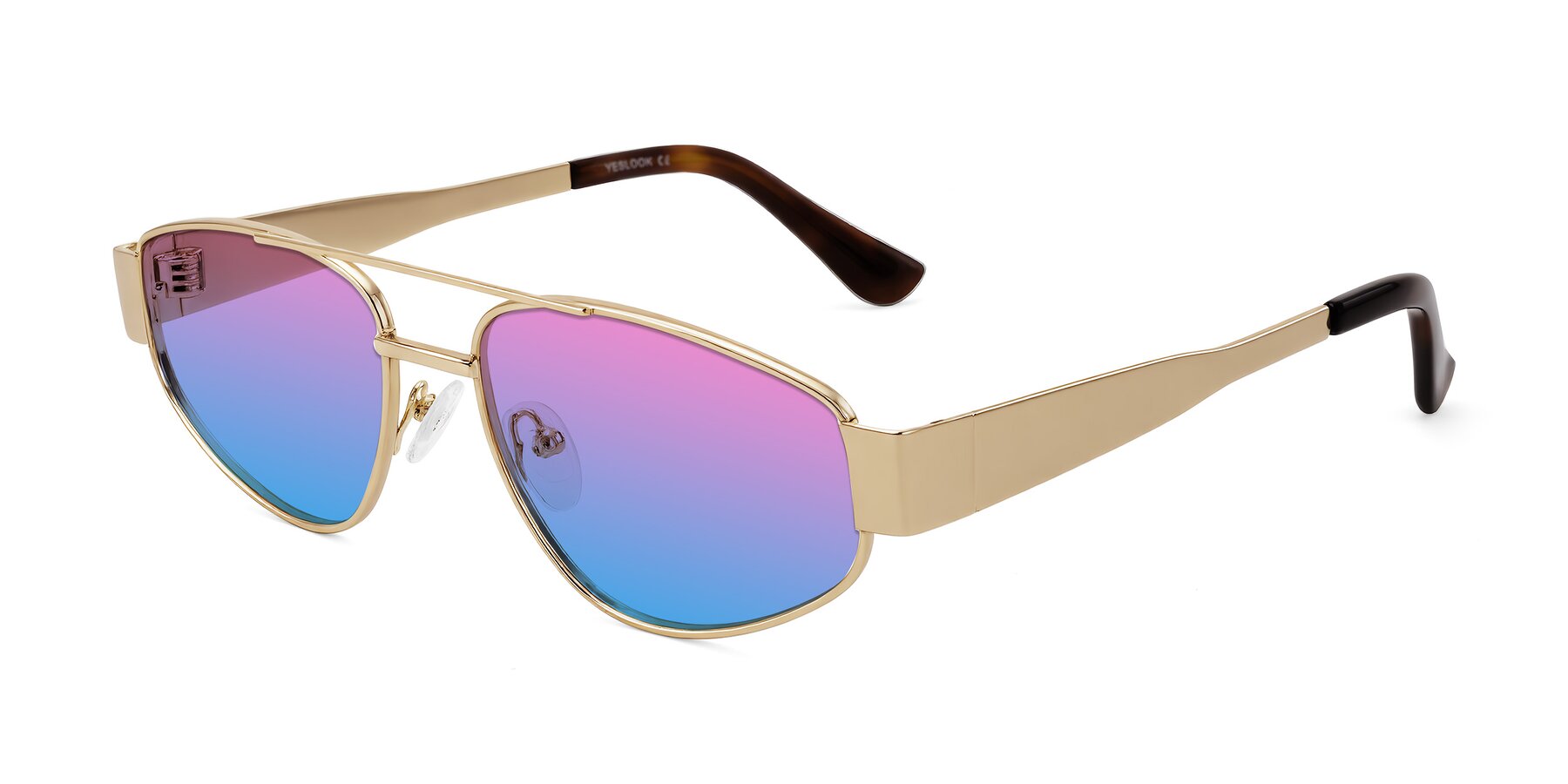Angle of Runoz in Gold with Pink / Blue Gradient Lenses