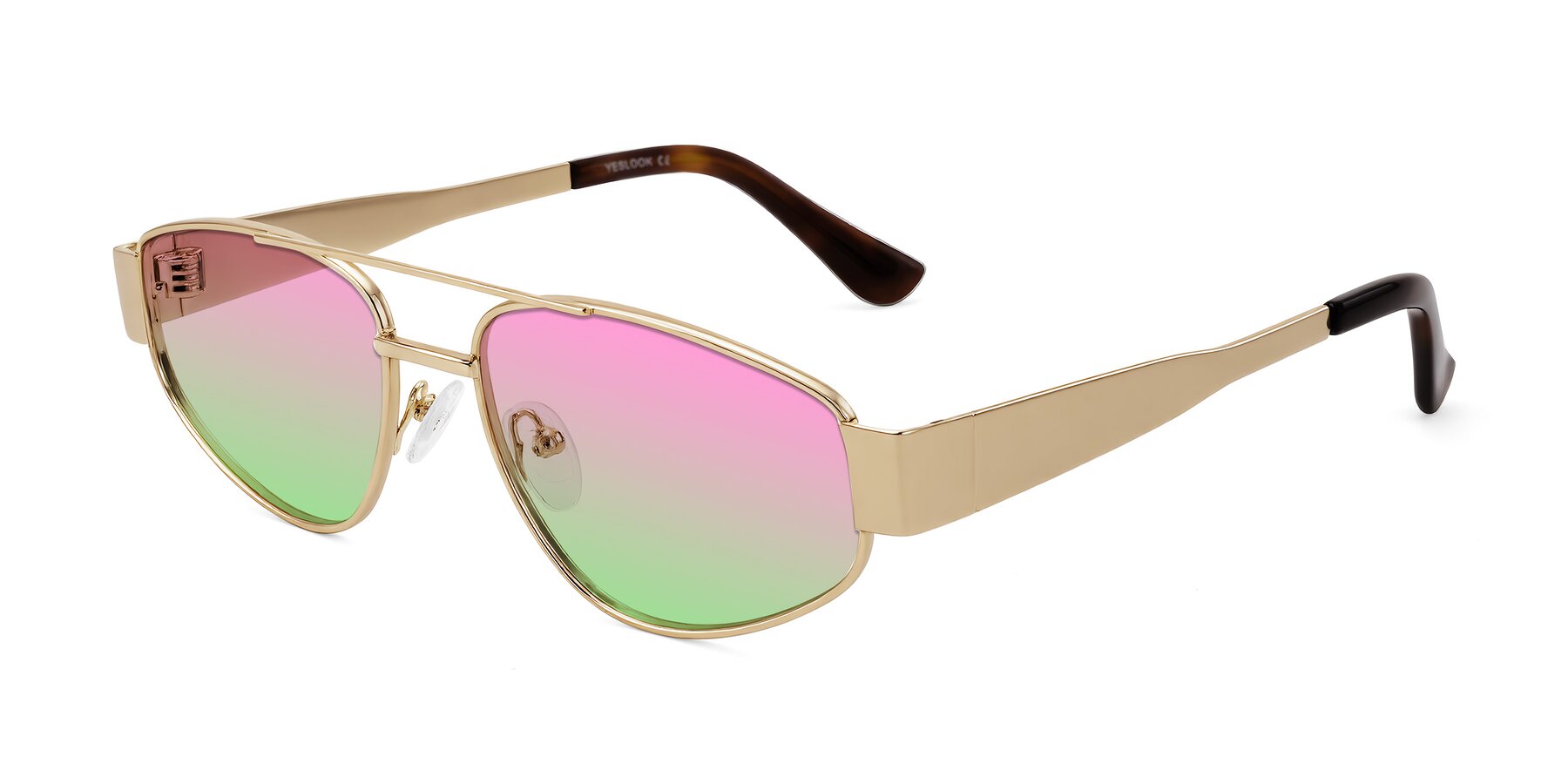Angle of Runoz in Gold with Pink / Green Gradient Lenses