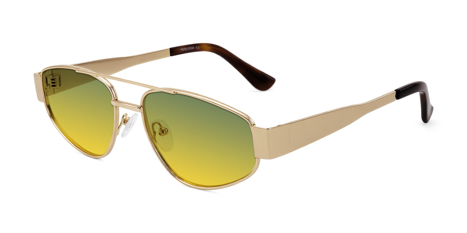 Angle of Runoz in Gold with Green / Yellow Gradient Lenses