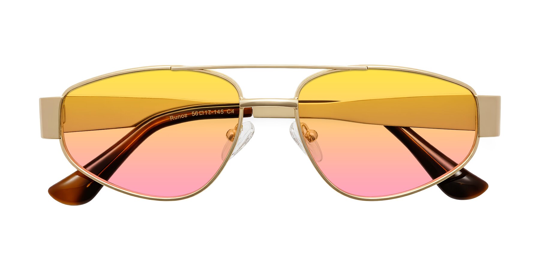 Folded Front of Runoz in Gold with Yellow / Pink Gradient Lenses