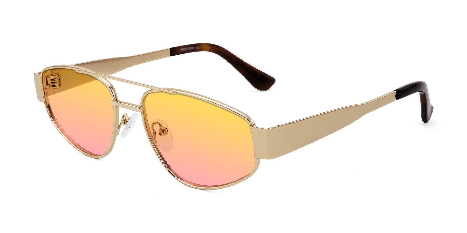 Angle of Runoz in Gold with Yellow / Pink Gradient Lenses