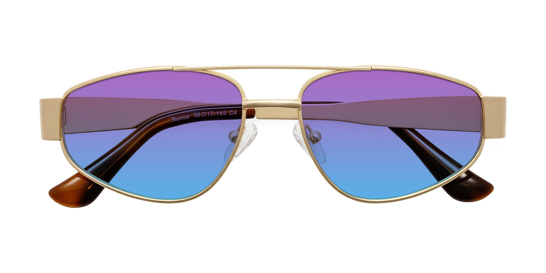 Folded Front of Runoz in Gold with Purple / Blue Gradient Lenses