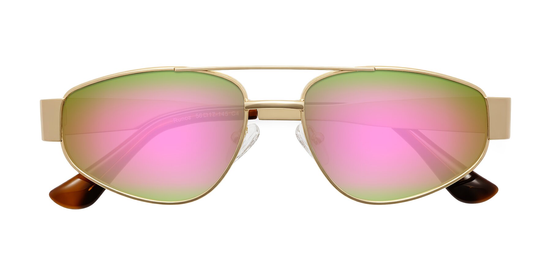 Folded Front of Runoz in Gold with Pink Mirrored Lenses