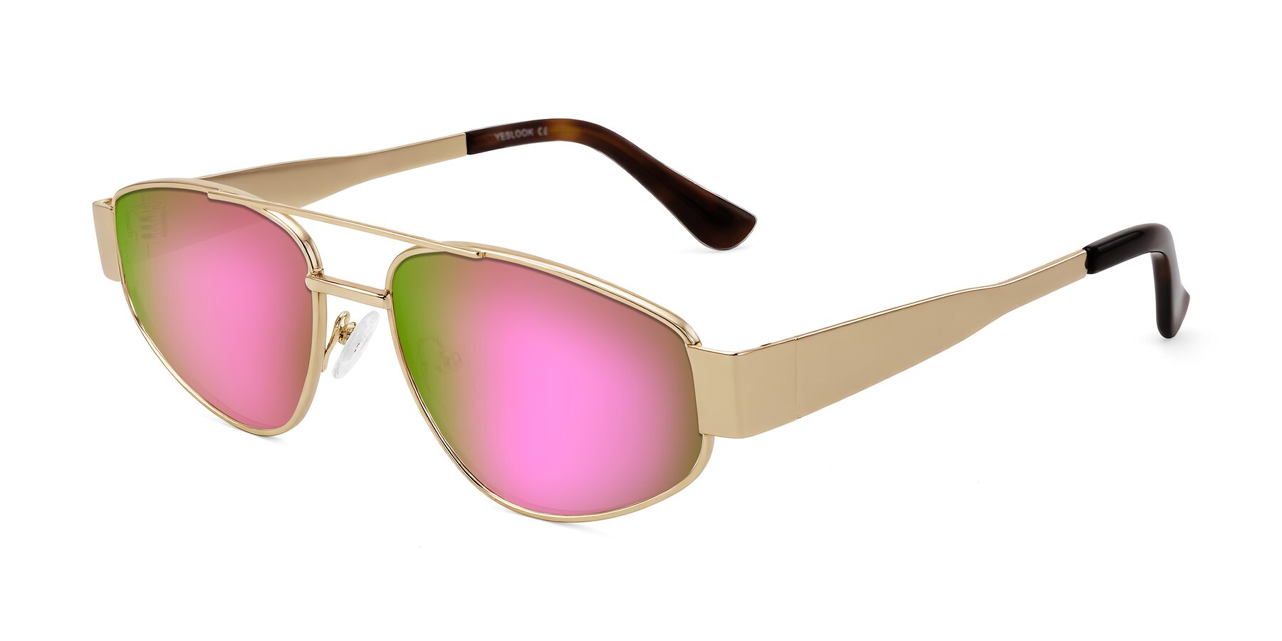 Angle of Runoz in Gold with Pink Mirrored Lenses