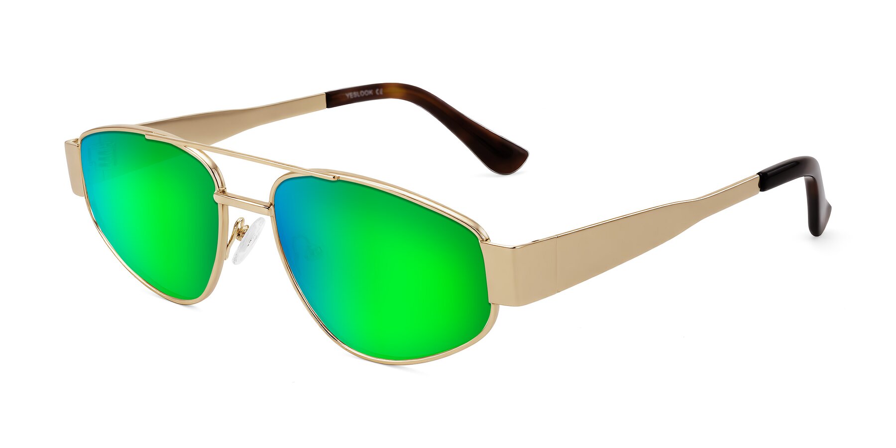 Angle of Runoz in Gold with Green Mirrored Lenses