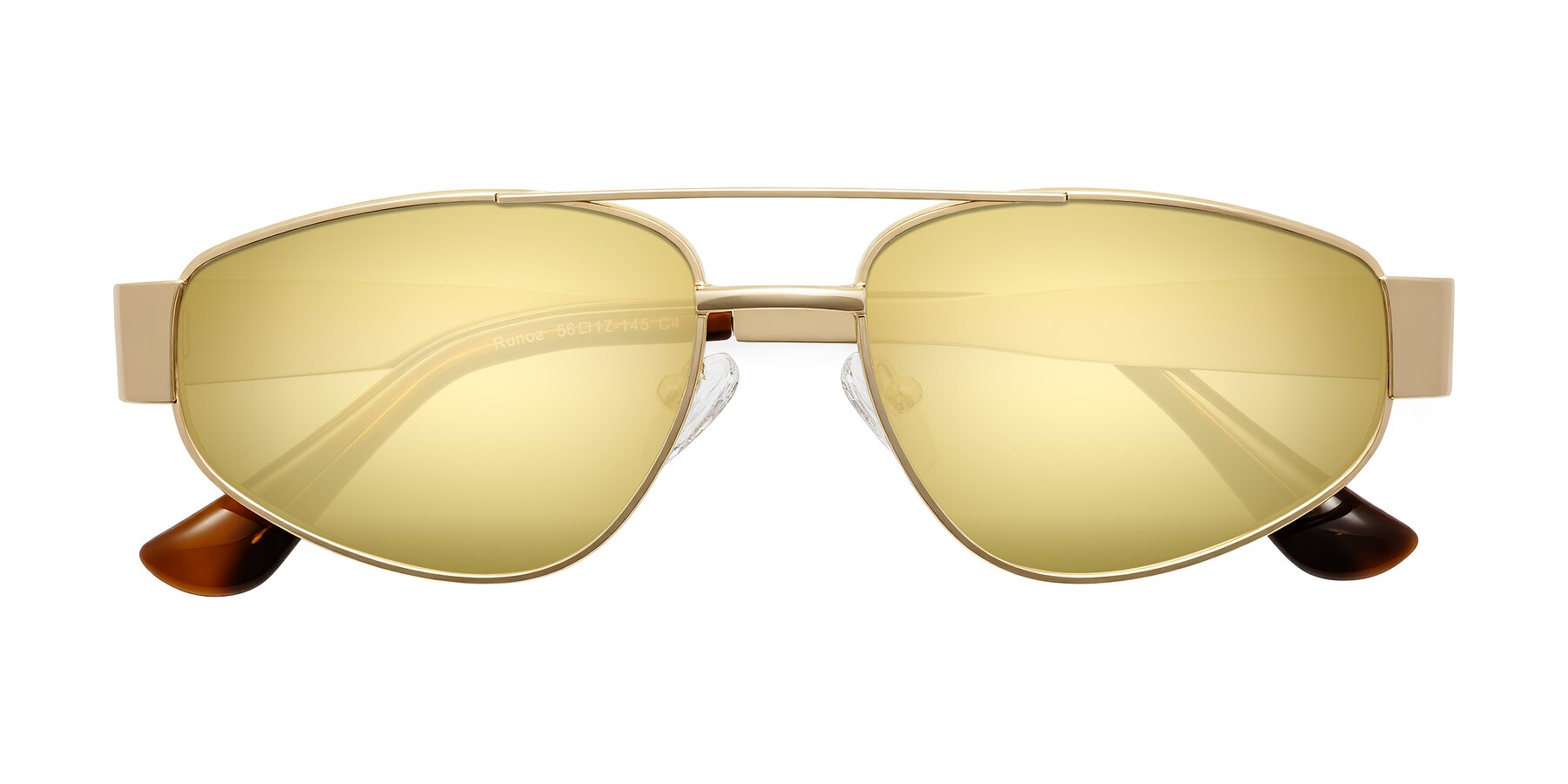 Folded Front of Runoz in Gold with Gold Mirrored Lenses