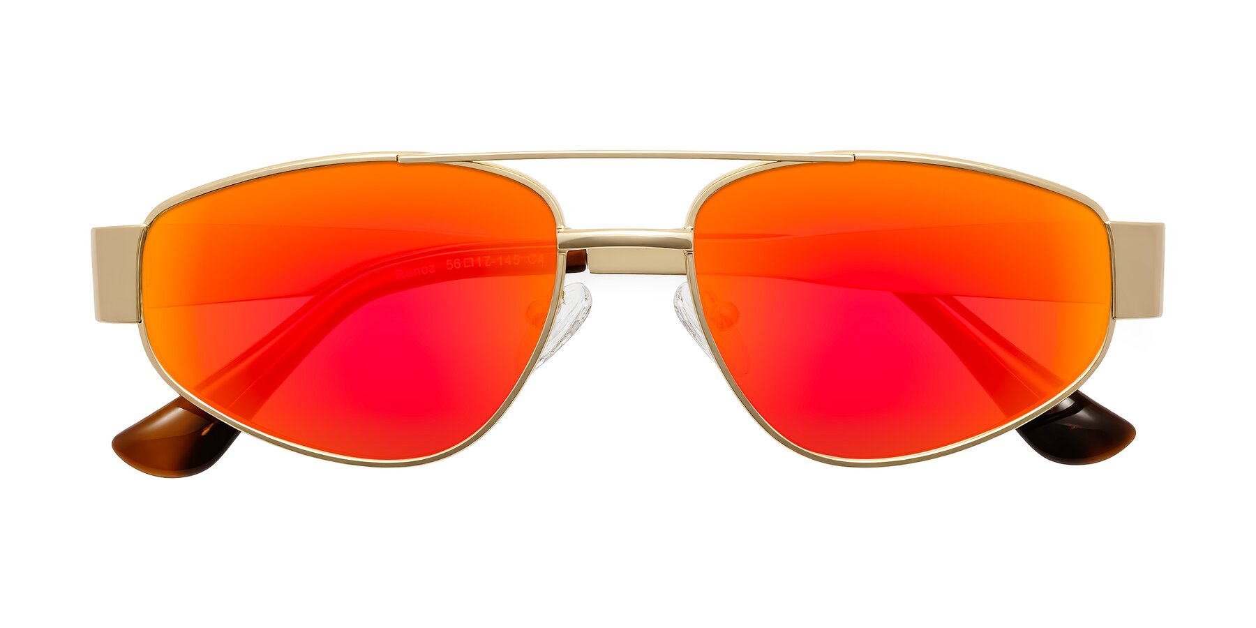 Folded Front of Runoz in Gold with Red Gold Mirrored Lenses