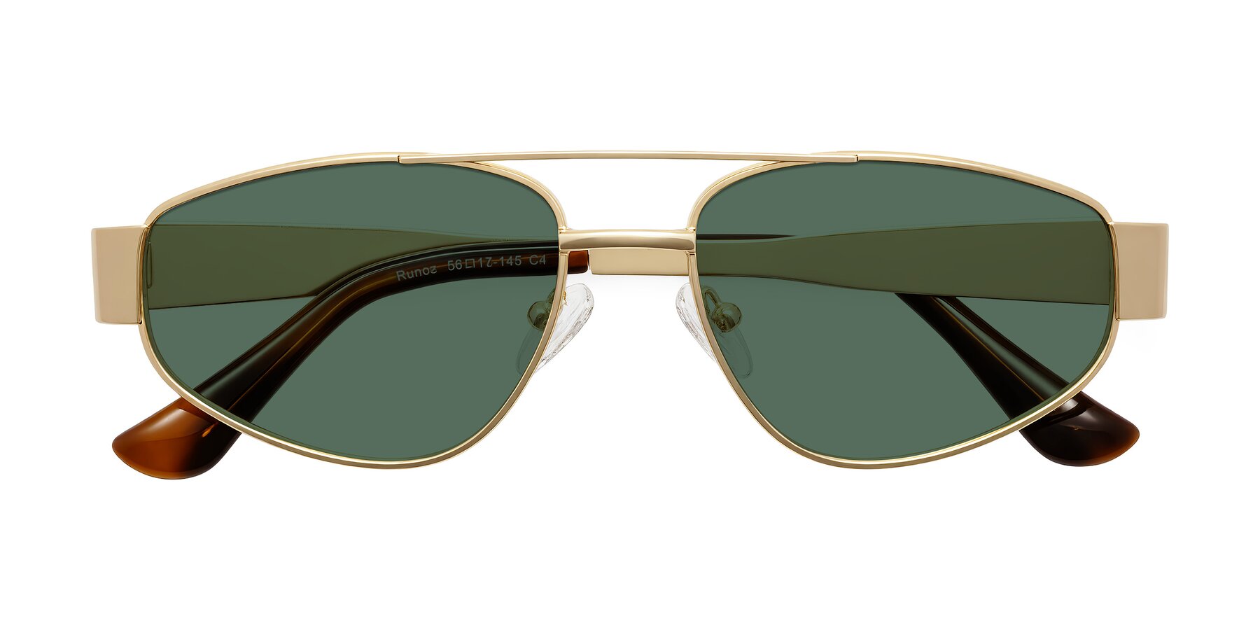 Folded Front of Runoz in Gold with Green Polarized Lenses