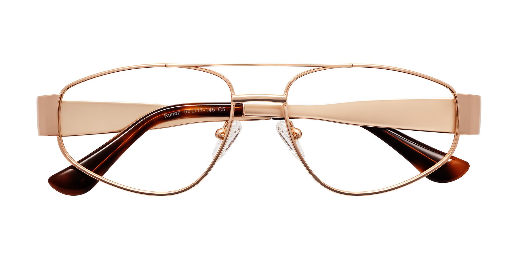 Folded Front of Runoz in Rose Gold with Clear Eyeglass Lenses