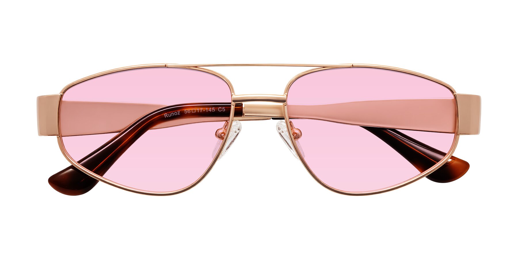 Folded Front of Runoz in Rose Gold with Light Pink Tinted Lenses