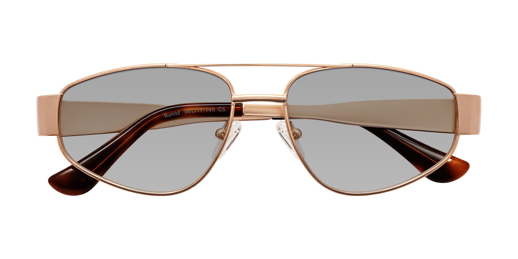 Folded Front of Runoz in Rose Gold with Light Gray Tinted Lenses