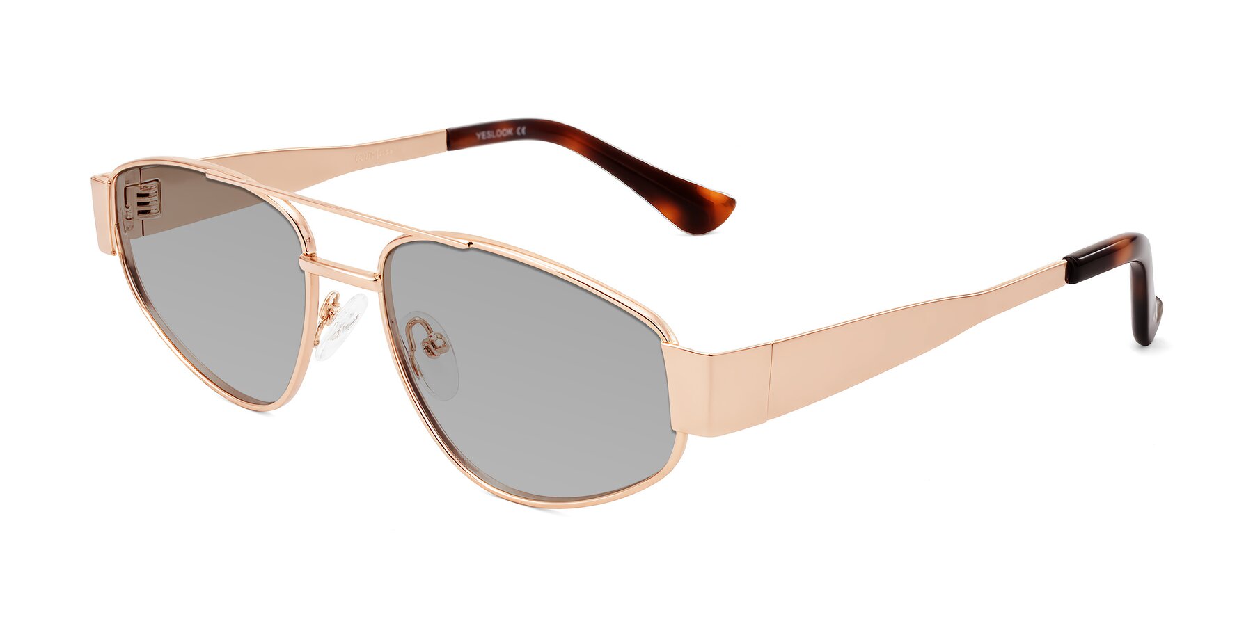 Angle of Runoz in Rose Gold with Light Gray Tinted Lenses
