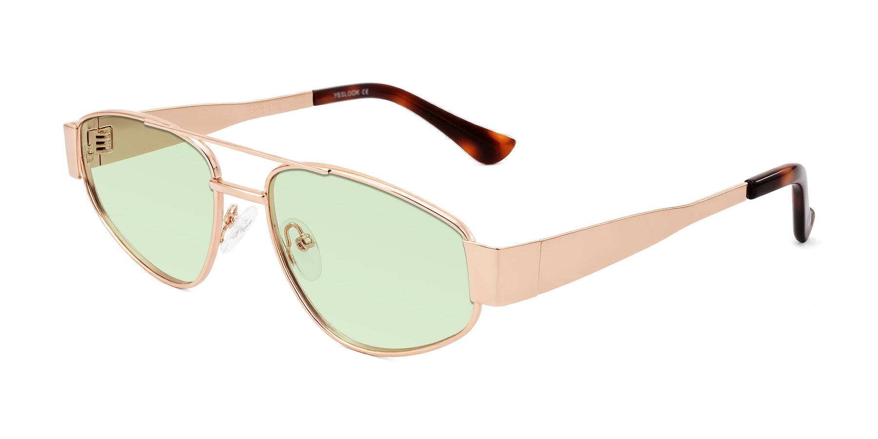 Angle of Runoz in Rose Gold with Light Green Tinted Lenses