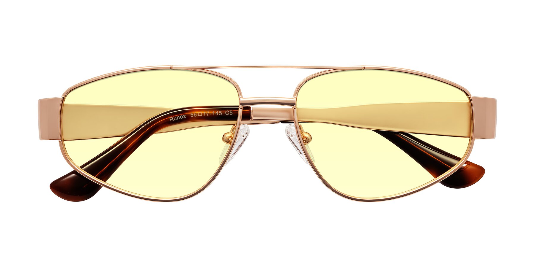 Folded Front of Runoz in Rose Gold with Light Yellow Tinted Lenses