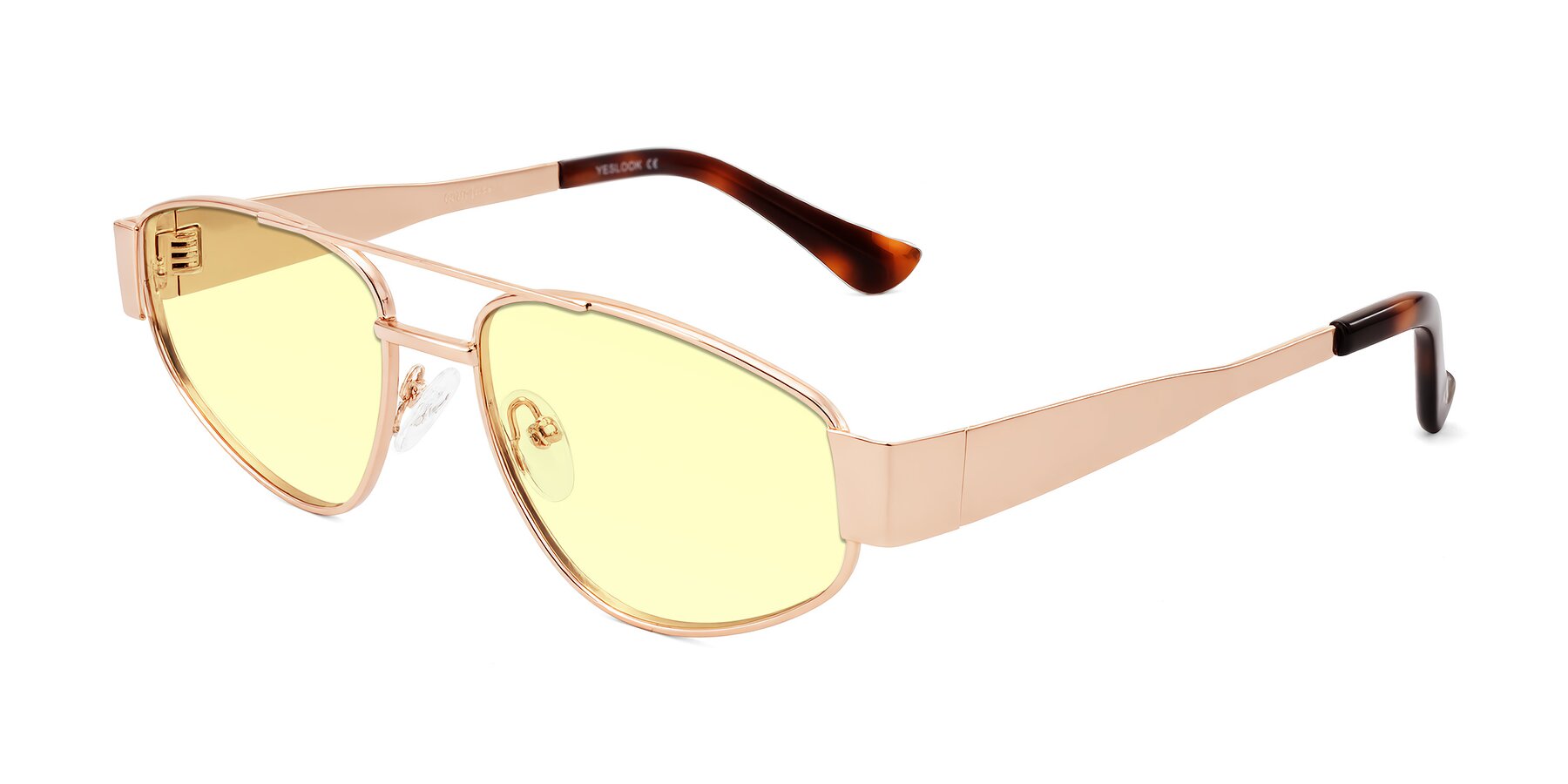 Angle of Runoz in Rose Gold with Light Yellow Tinted Lenses